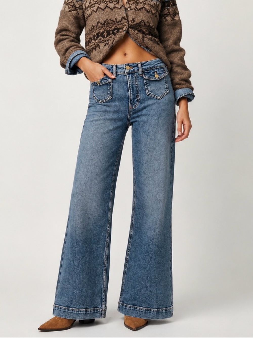 Pilcro High-Rise Wide-Leg Jeans in Medium Blue